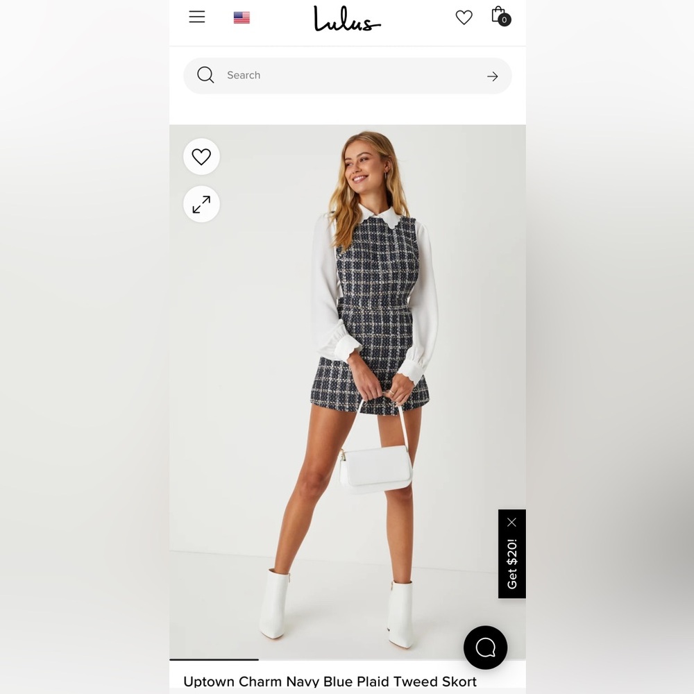 NWT Lulu’s Uptown Charm Navy blue plaid tweed skort romper